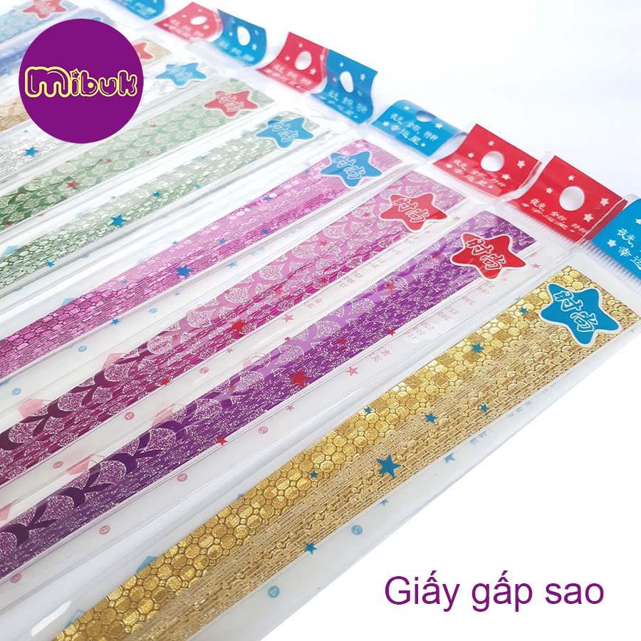 Giấy gấp sao kim tuyến lấp lánh có họa tiết đẹp, giấy xếp sao tép