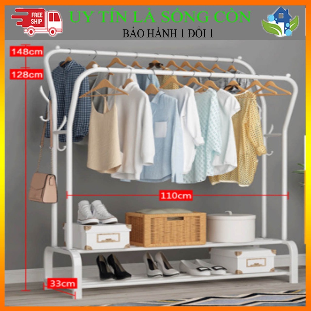 Giá Kệ Treo Quần Áo Thông Minh 2 Khung 2Tầng Có Kệ Để Giày Tiện Lợi