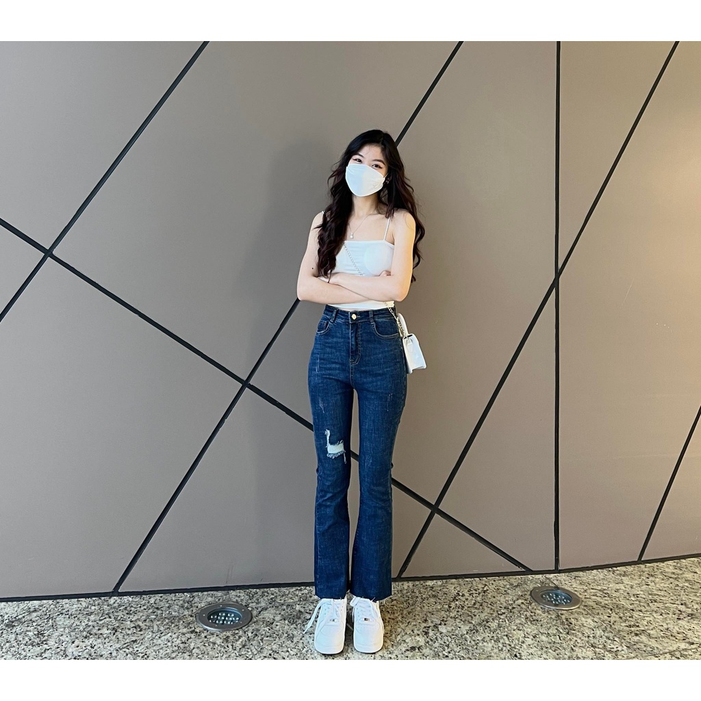 (FREESHIP) quần jean ống loe rách gấu xanh đậm 2480 miho.house