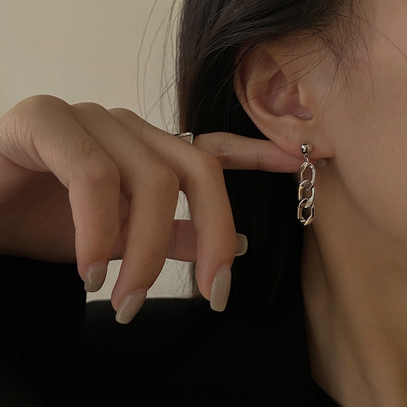 Đôi bông tai dây xích bằng kim loại màu bạc thời trang cho nữ