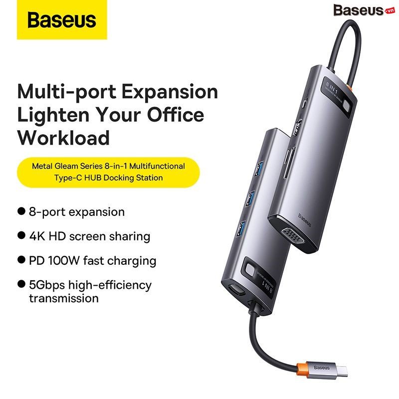Bộ Hub Mở Rộng Cho Macbook/Laptop Baseus Metal Gleam Multifunctional Type-C HUB Docking Station