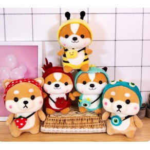 Chó bông shiba đeo cặp mặc áo thú G2B45 gấu bông 20 cm