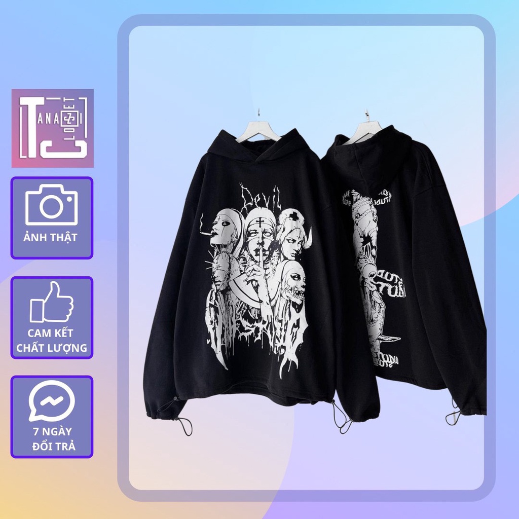 [sẵn]Áo hoodie tay dài form rộng in hình Devil (ảnh thật tại shop) Tanazi Closet