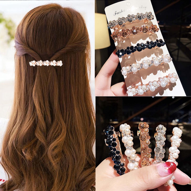 Kẹp tóc đính đá và ngọc trai giả thanh lịch dành cho nữ