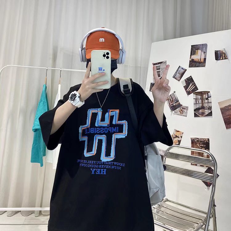 Áo Thun Tay Ngắn Dáng Rộng Cổ Tròn In Chữ Size M-8XL Phong Cách Hip Hop Đường Phố Cho Nam