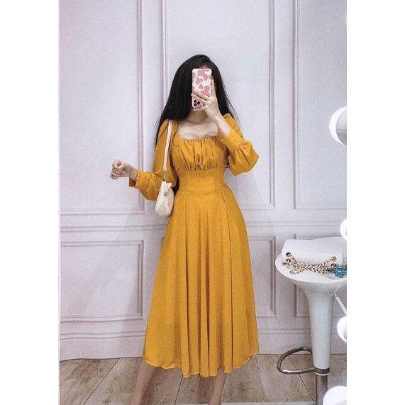 Đầm maxi voan tay dài tiểu thư