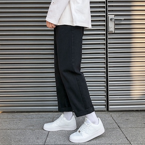 Quần jeans đen ống rộng nam nữ , phong cách Hàn Quốc , vải không co dãn , dáng quần baggy unisex cho học sinh sinh viên | BigBuy360 - bigbuy360.vn