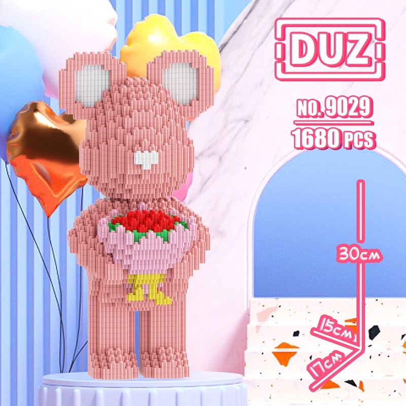LEGO LẮP RÁP 3D BEARBRICK CẦM HOA CAO 30CM BỘ ĐỒ CHƠI LẮP RÁP TRÍ TUỆ CHO TRẺ