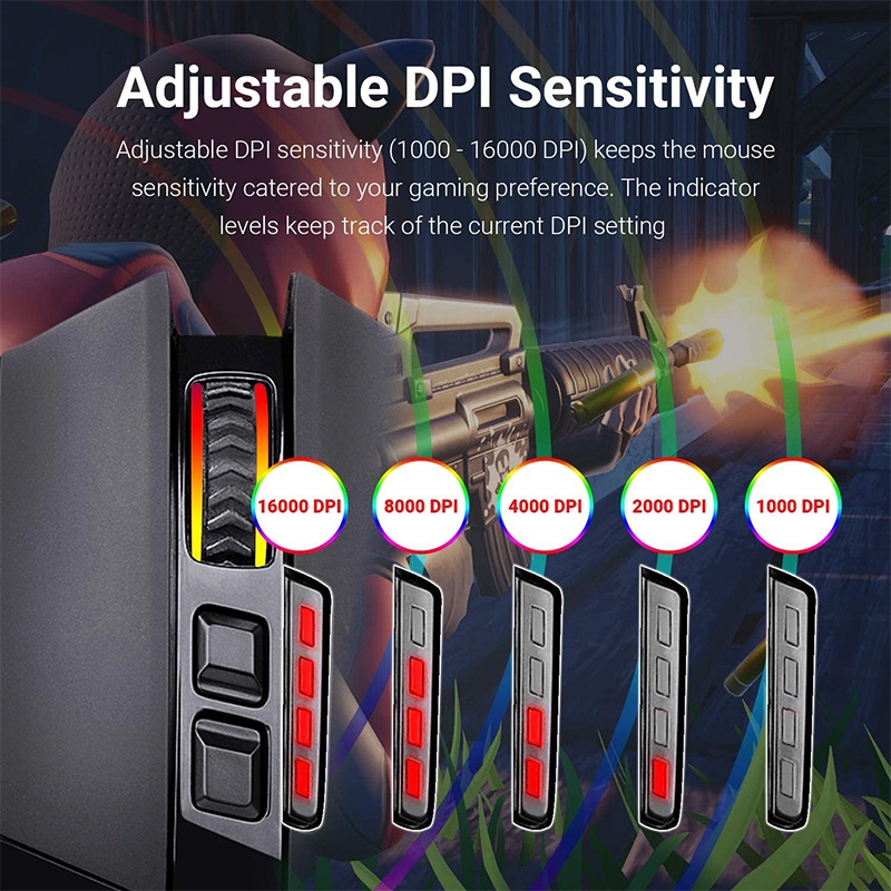 Chuột máy tính chơi game REDRAGON M801P RGB 16400 DPI 10 nút bấm hai chế độ không dây/ có dây tiện lợi