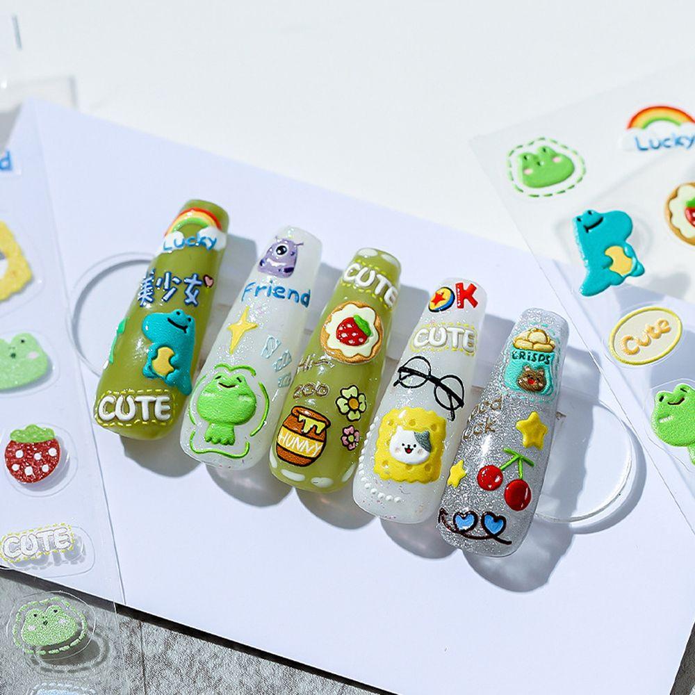 LILYES Miếng Dán Trang Trí Móng Tay 3D Tự Dính Họa Tiết Hoạt Hình Gấu Và Bánh Kem Dâu Tây Dễ Thương