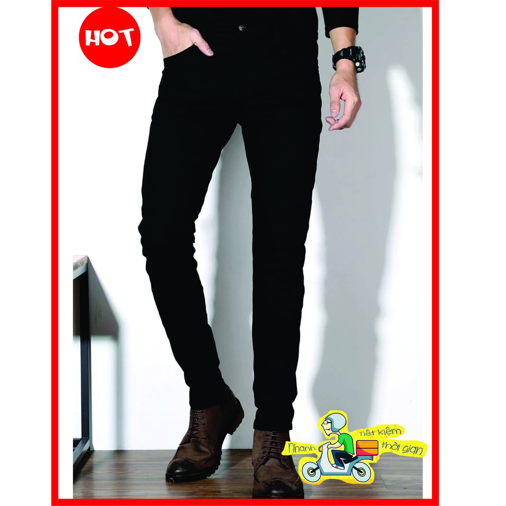 Quần jean nam đen trơn chuẩn đẹp co dãn hàng chất lượng kiểu dáng đẹp như hình