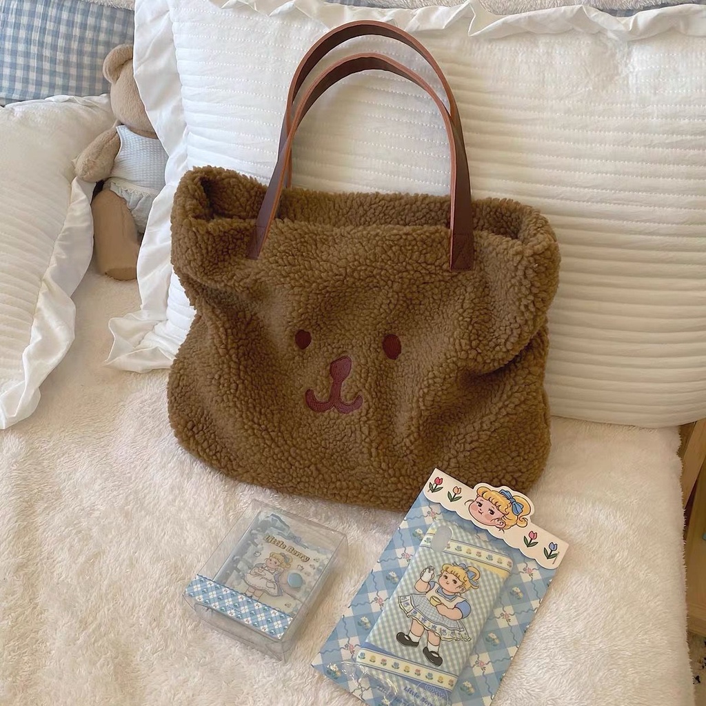 Túi xách cỡ lớn thêu hình gấu dễ thương cho nữ