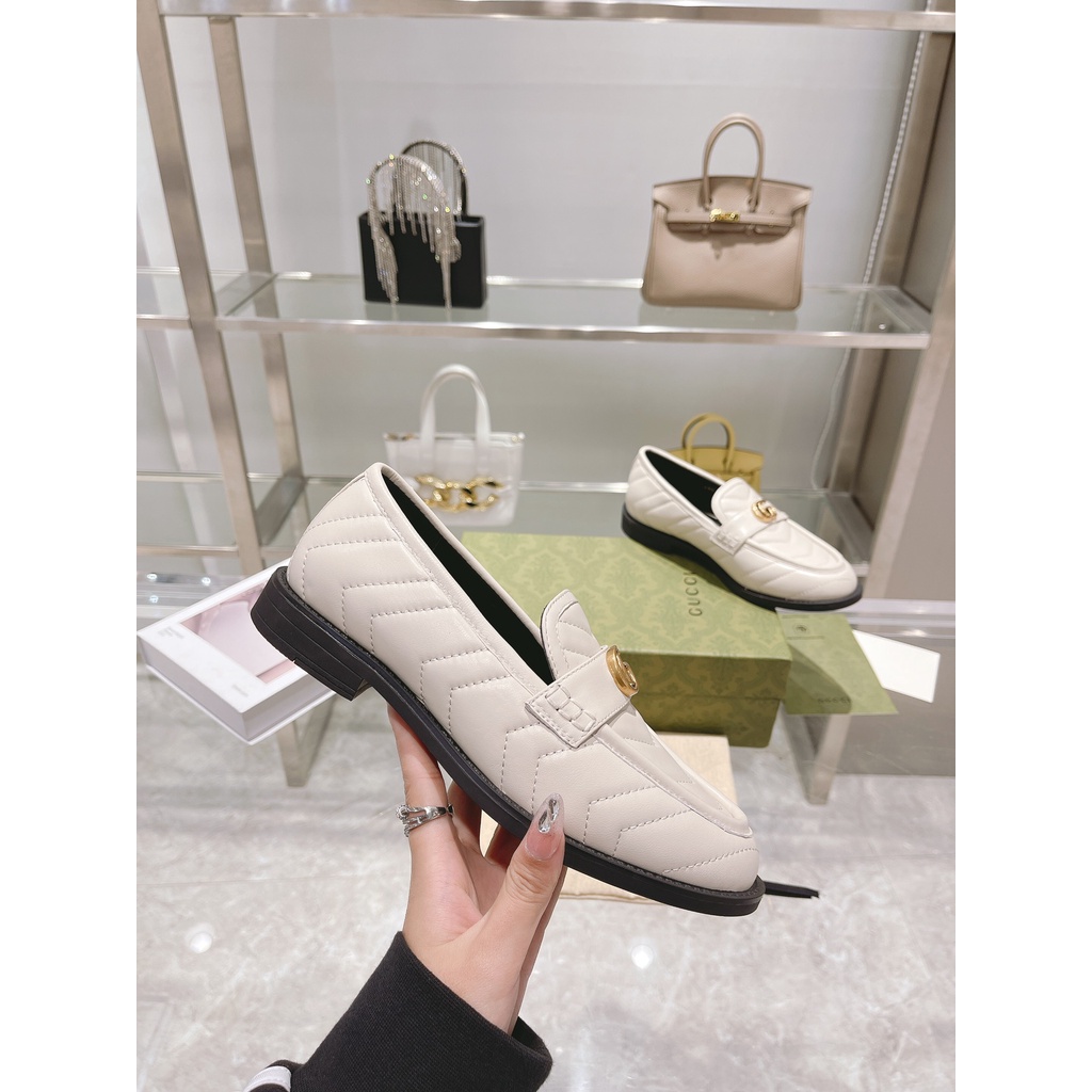 Giày lười nữ da thật cao cấp GUCCI GG GC đường vân cùng kiểu dáng cổ điển