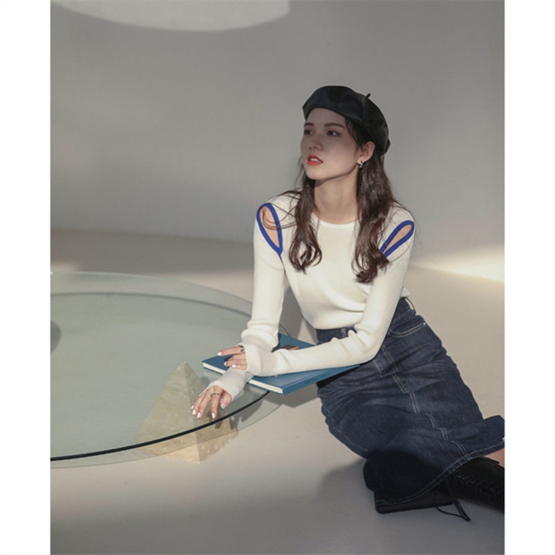 Áo len tay dài khoét vai thời trang dành cho nữ