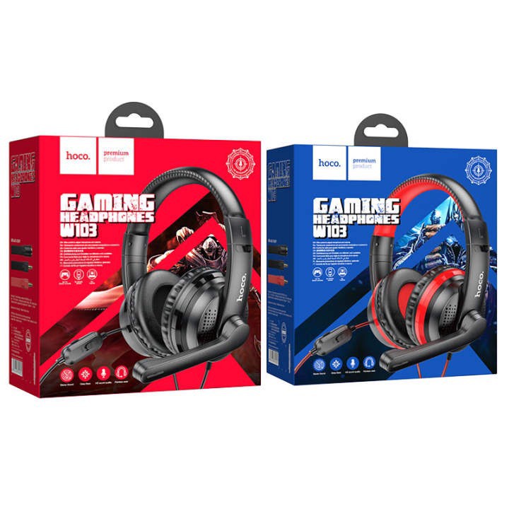 Tai nghe chụp tai gaming có dây hoco w103 mic chống ồn âm thanh trung thực jack 3.5 cho điện thoại ipad laptop máy tính