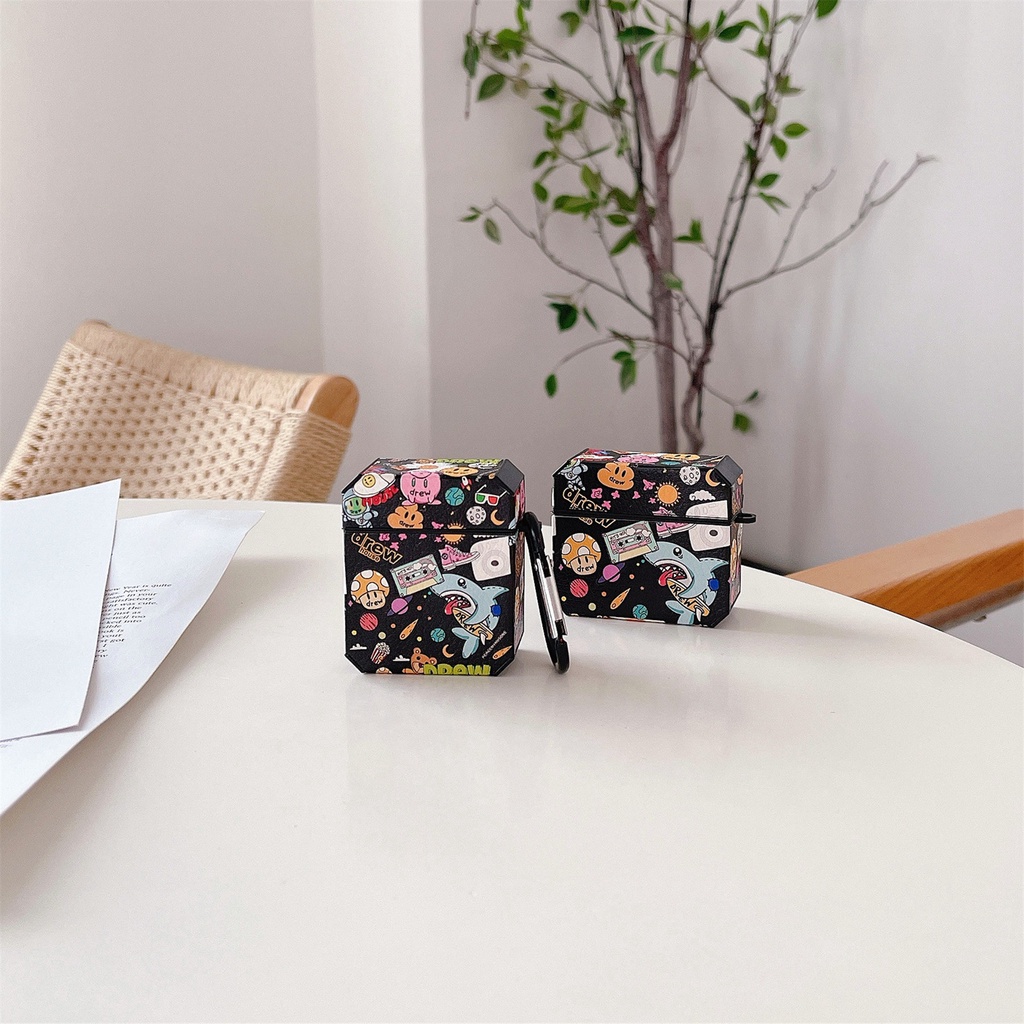 Vỏ Bảo Vệ Hộp Sạc Tai Nghe Bluetooth AirPods 1 2 pro 3 2021 gen3 Bằng Da + Silicon Họa Tiết Nhãn Hiệu Drew Thời Trang Chống Sốc