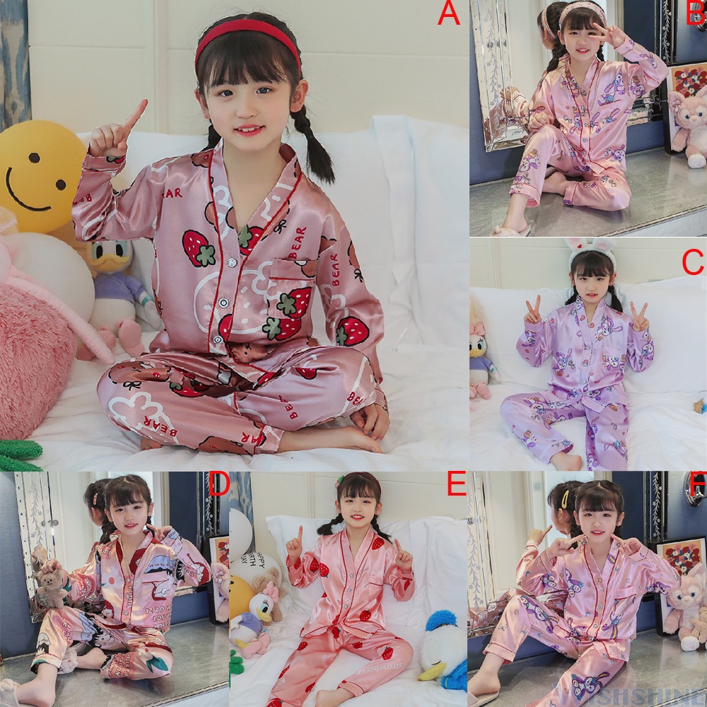 Bộ Đồ Ngủ Tay Dài Chất Lụa Thời Trang Xinh Xắn Cho Bé Gái