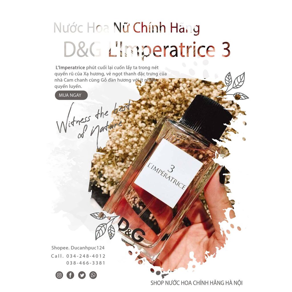 Nước Hoa Nữ D&G L'Imperatrice 3 .Phù hợp với các bạn nữ thích Phong cách Tươi mới, Nữ tính và Dễ thương 10ml