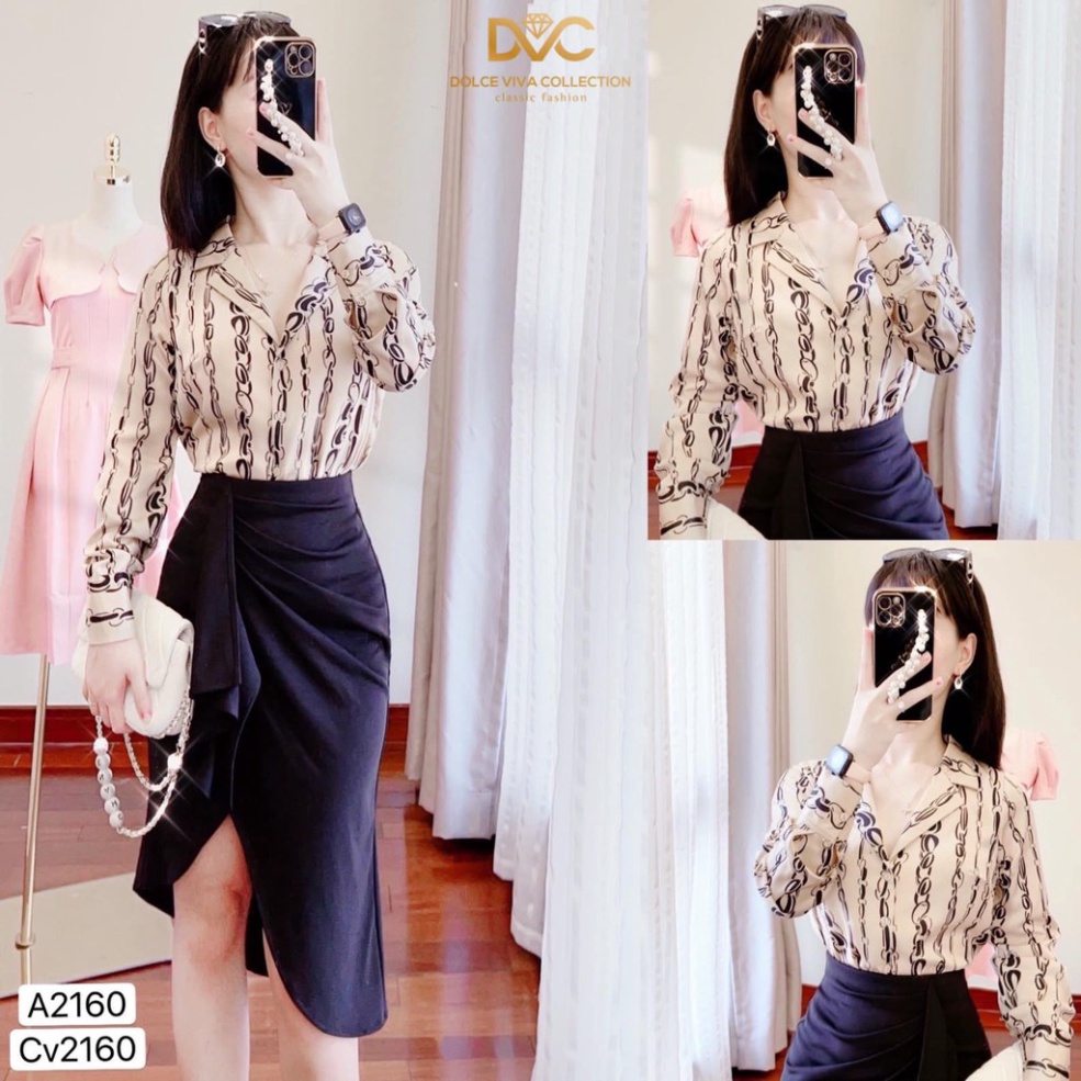 Set áo sơ mi họa tiết chân váy bút chì S2160