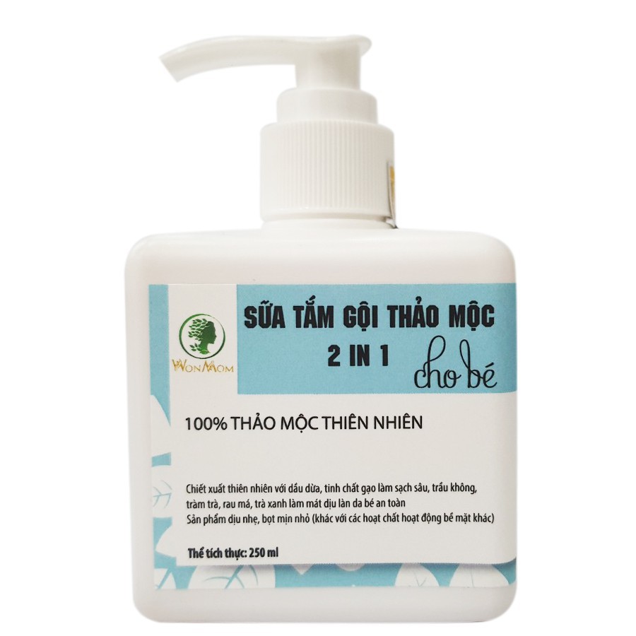 Bộ Tắm Gội Giữ Ấm Cho Bé WonMom (1 Chai Dầu Tràm và 1 Chai Sữa Tắm Thảo Mộc)