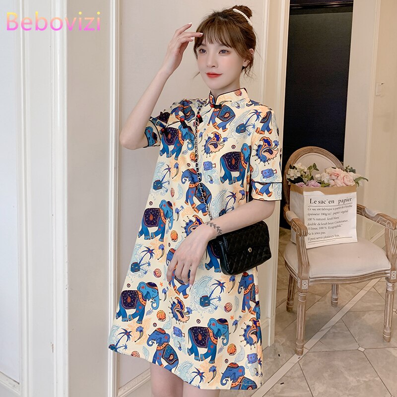 CNY Plus Size M-4XL 3XL 2021 Summer Loose Fashion Modern Cheongsam Dress for Women Short Sleeve Qipao Traditional Chinese Clothes | BigBuy360 - bigbuy360.vn