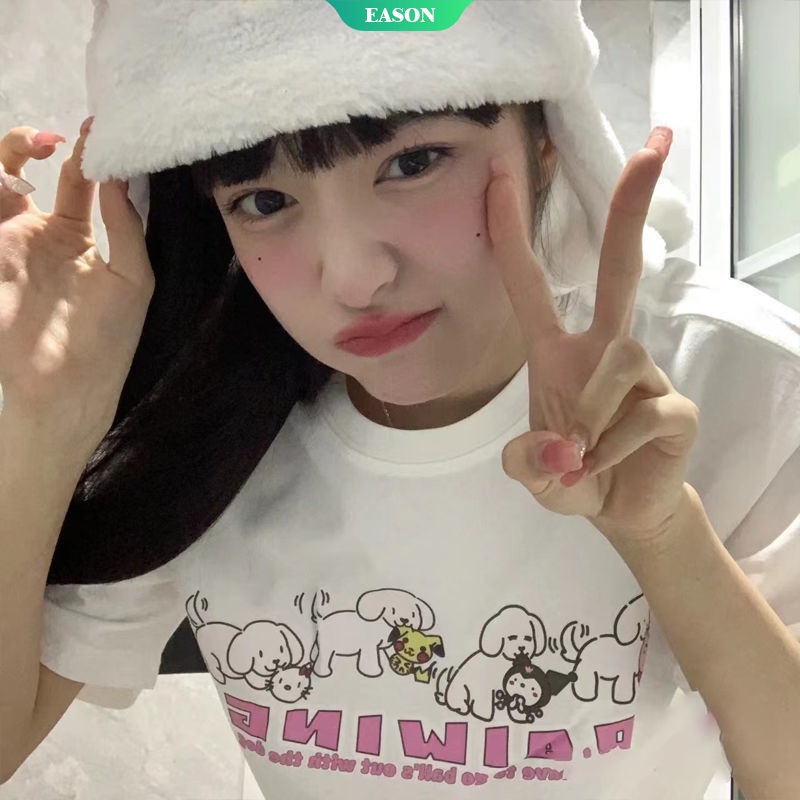 Sanrio Áo Thun Tay Ngắn In Họa Tiết Hoạt Hình Kirby Kuromi Và Pikachu Dễ Thương Thời Trang Mùa Hè Cho Nữ 2022