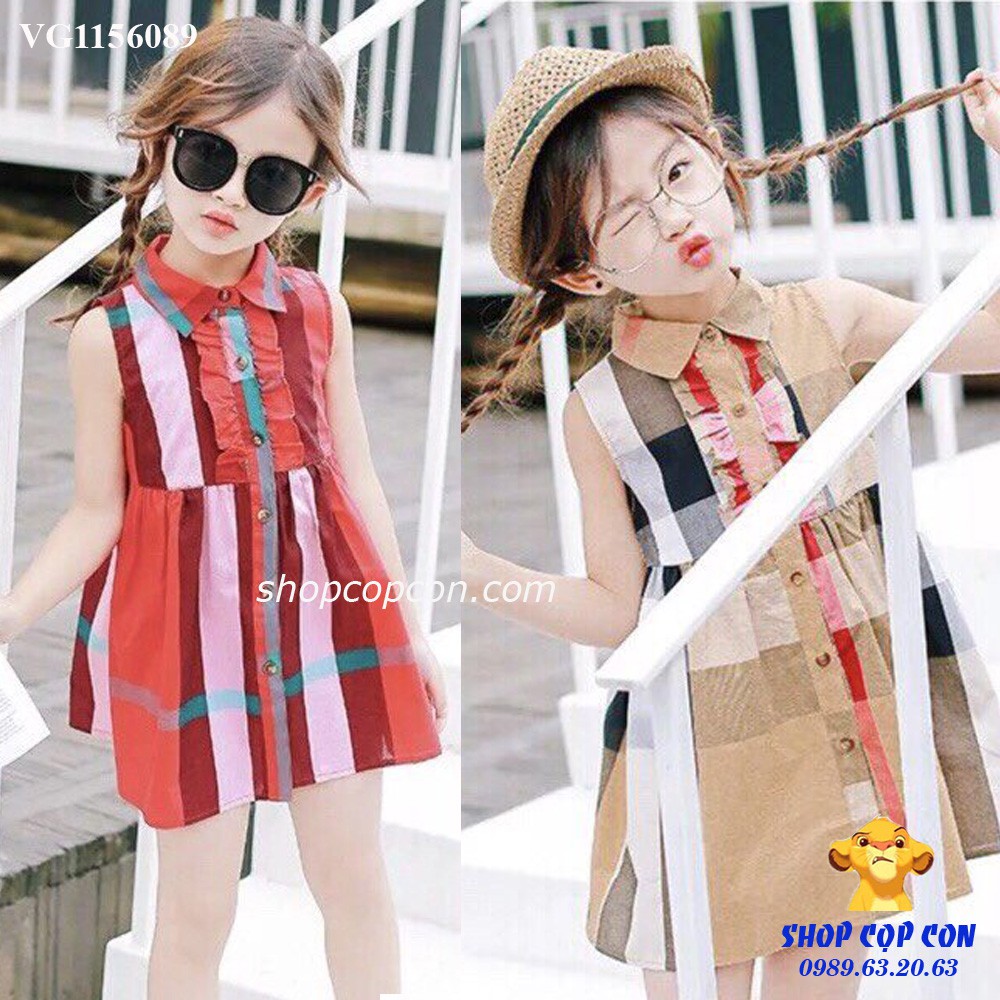 Đầm caro cổ sơ mi cho bé từ 12-28kg