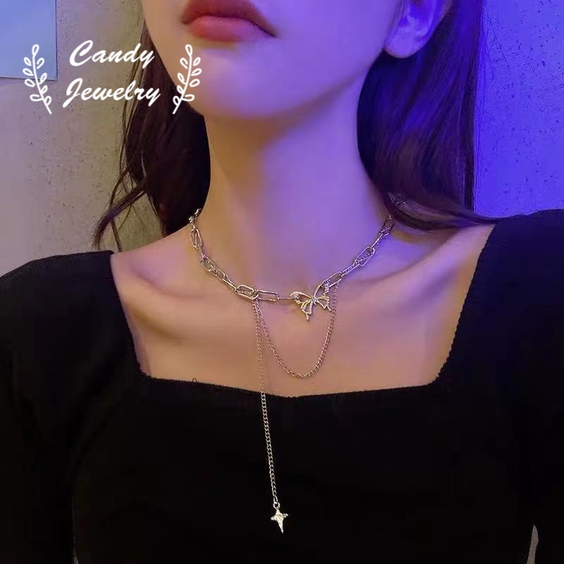 Vòng cổ MANYUE mặt hình bướm phong cách hip hop thời trang cho nữ
