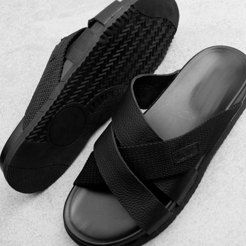 Dép da nam nữ couple, dép quai chéo da bò cao cấp thương hiệu HORSE đế cao su non QD01