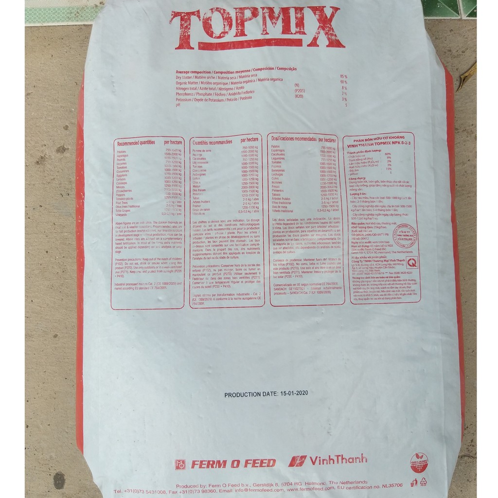 Phân Hữu Cơ Cao Cấp Hà Lan , Phân bón hữu cơ TOPMIX chuyên dùng cho hoa hồng, cây kiểng, rau màu...