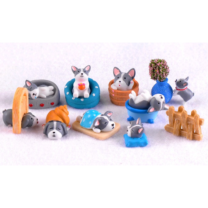 Mô Hình chú chó corgi đồ chơi nhập vai corgi trưng bày trang trí bể cá trang trí chậu cảnh