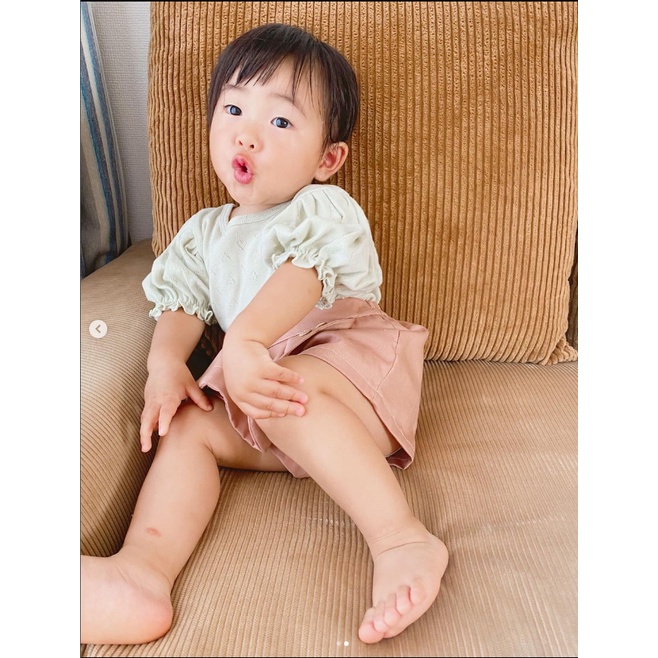 Áo cộc tay tay bồng cutout gân xước trái tim cho bé gái 1 2 3 4 5 6 7 tuổi made in Korea thời trang trẻ em BABYKOREA