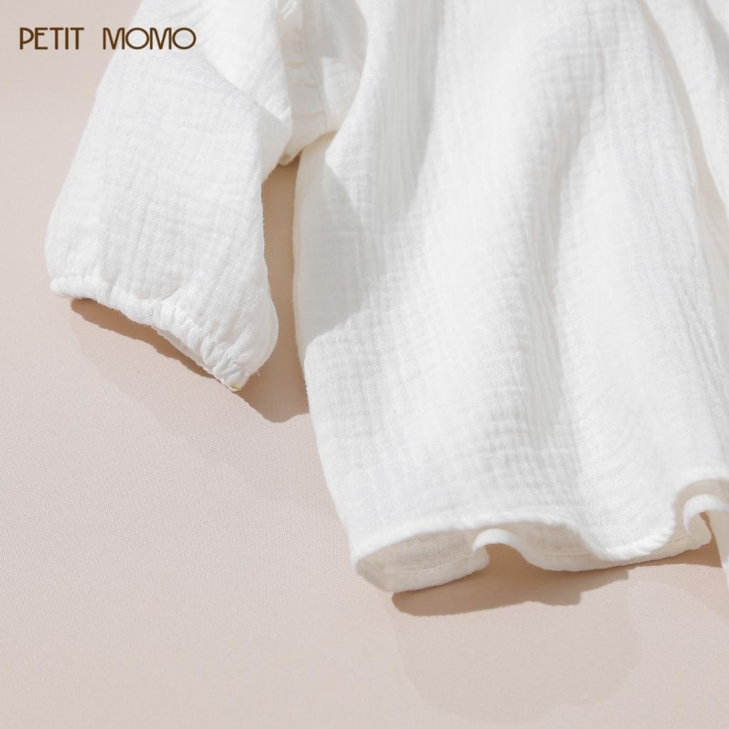 Áo Sơ Mi Dài Tay Cho Bé Gái PETIT MOMO Chất Vải Xô Muslin Mềm Mát Dáng Suông Cổ Sen Viền Ren H188