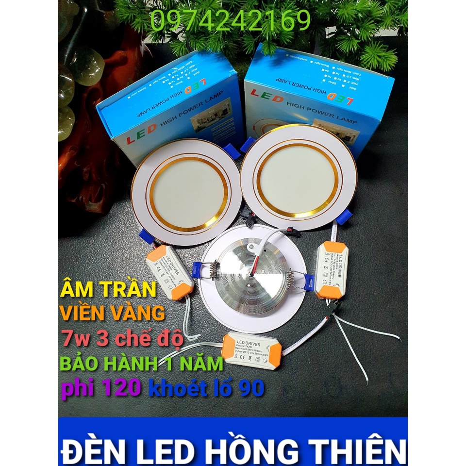 Đèn led âm trần 7w 9w viền vàng, 3 chế độ