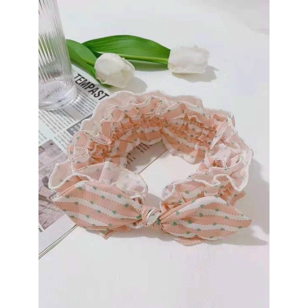 băng đô cài tóc nhún bèo, họa tiết dễ thương