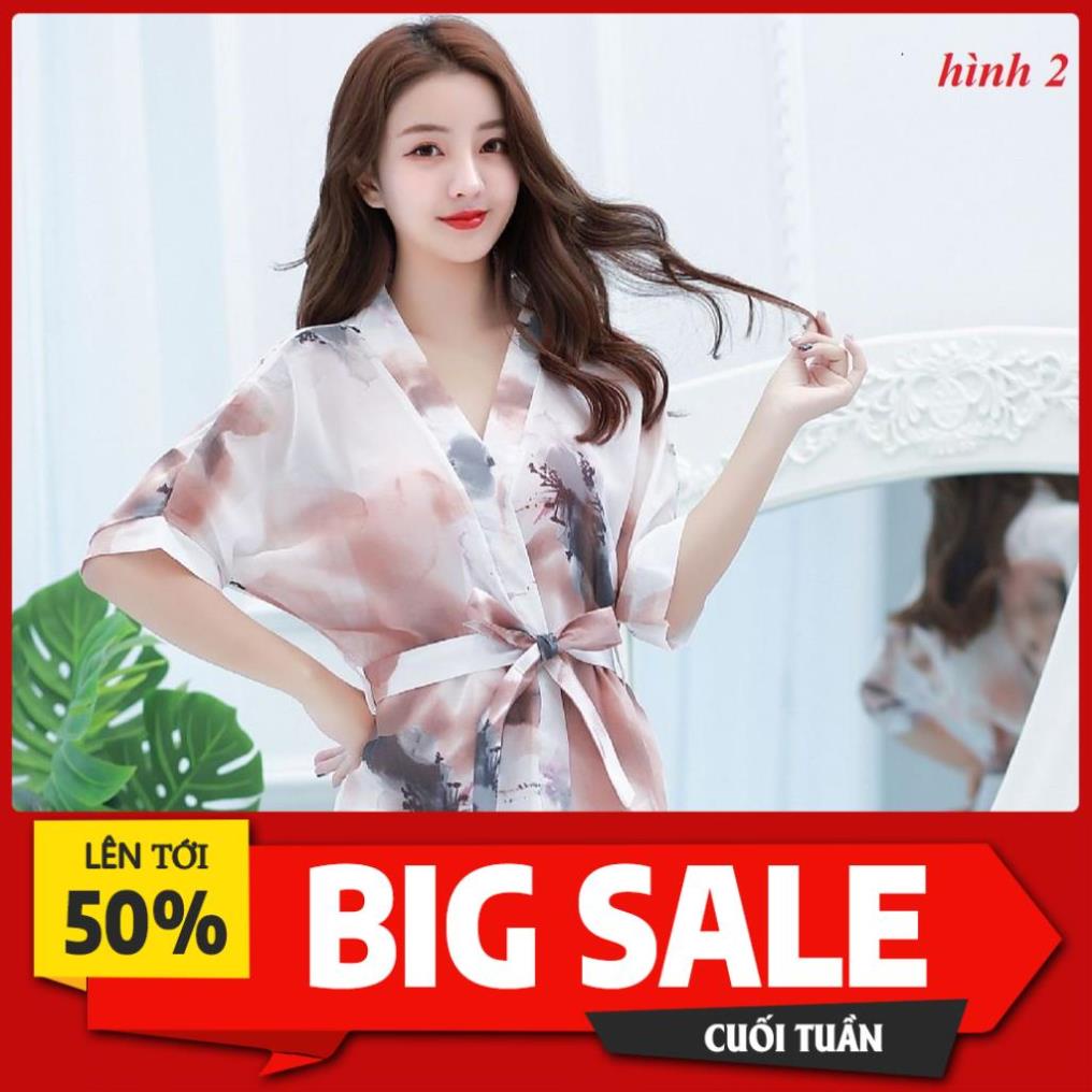 Áo choàng ngủ sexy kimono chiffon hoa 🔥FREESHIP 50K🔥 váy ngủ sexy giá rẻ đồ ngủ cao cấp freesize dưới 60kg !