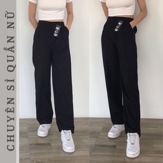Quần culottes đũi dáng dài 100cm khóa thật cạp chun sau ống rộng dáng suông