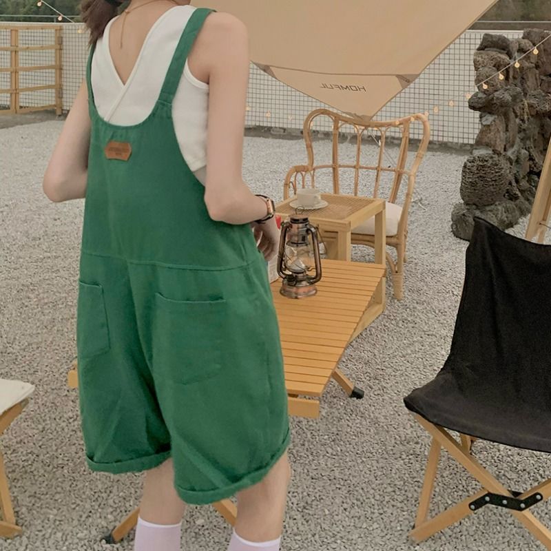 Bộ quần yếm ngắn dáng rộng và áo màu trắng phong cách Hàn Quốc retro mùa hè cho nữ
