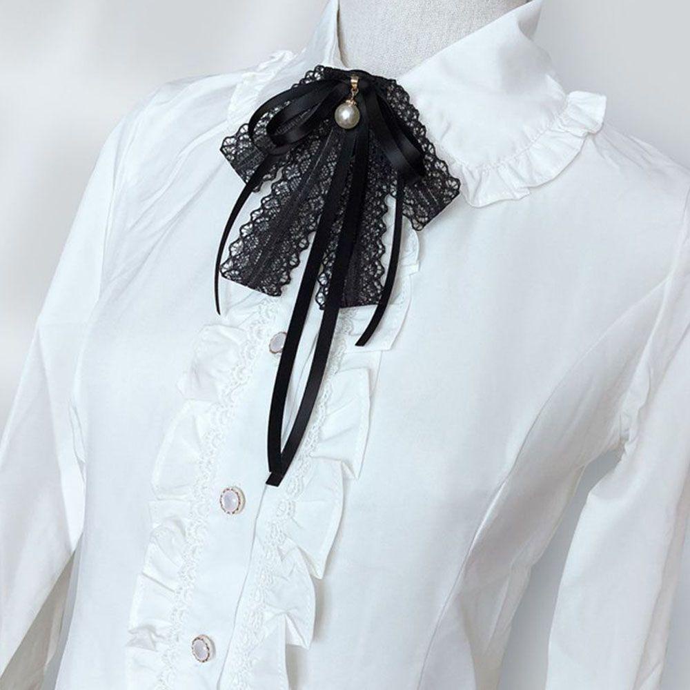 EXPEN Cài Áo Hình Nơ Phối Ren Màu Đen Thanh Lịch Thời Trang