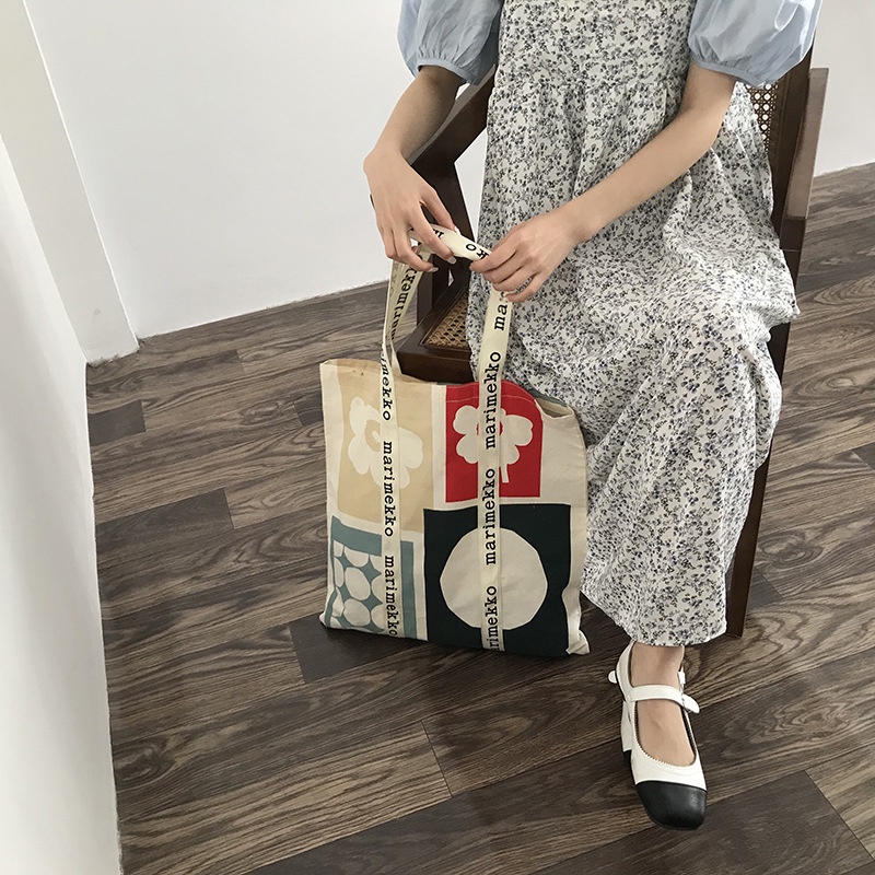 Túi Vải Canvas Đeo Vai In Chữ Marimekko Kỷ Niệm 70 Năm