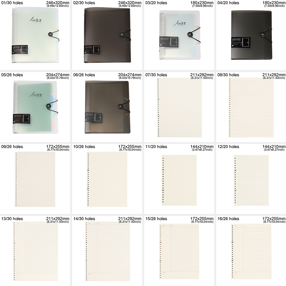 Vỏ Nhựa Bọc Sổ Tay 30/26/20 Lỗ Khổ A4/A5/B5 Có Thể Nạp Đầy Thời Trang