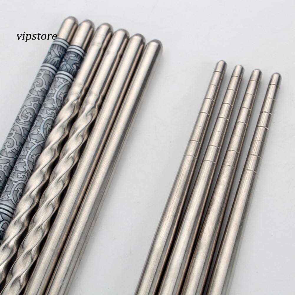 Set 3 Đôi Đũa Chống Trượt Bằng Thép Không Gỉ In Họa Tiết Hoa Có Thể Tái Sử Dụng