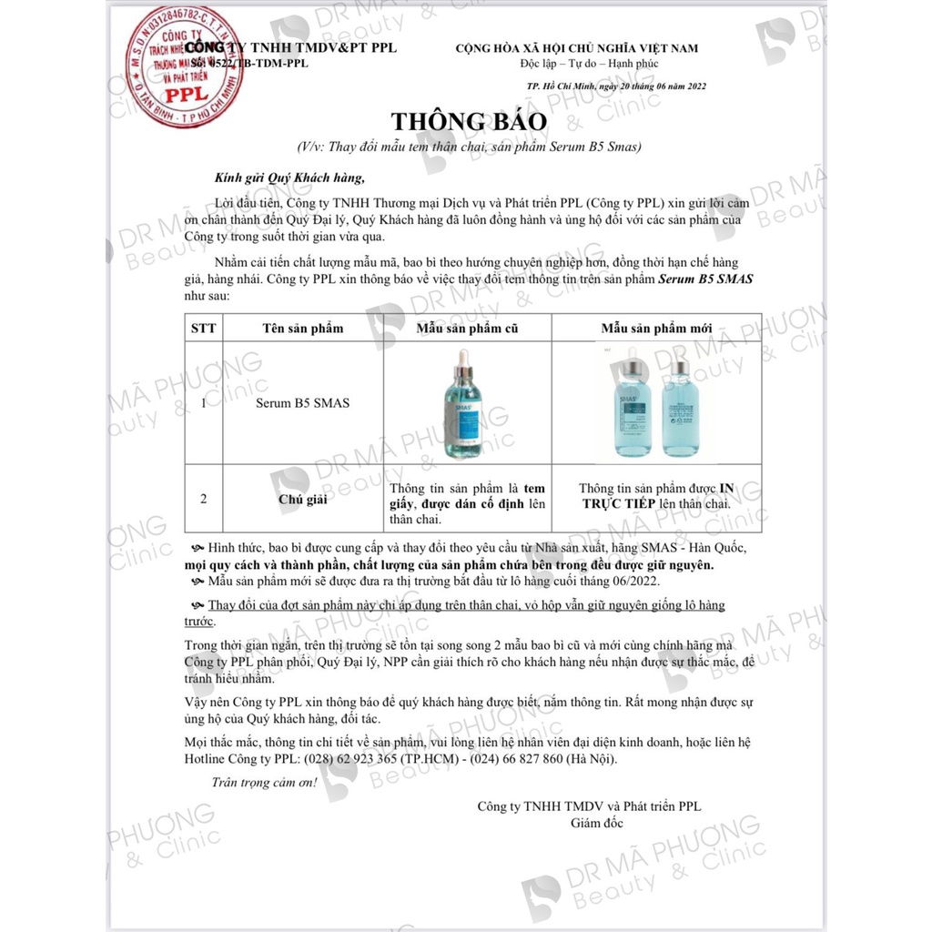 Serum B5 SMAS HA Plus và Pro Vitamin chuyên cấp ẩm và phục hồi da - Bác sĩ Mã Phượng