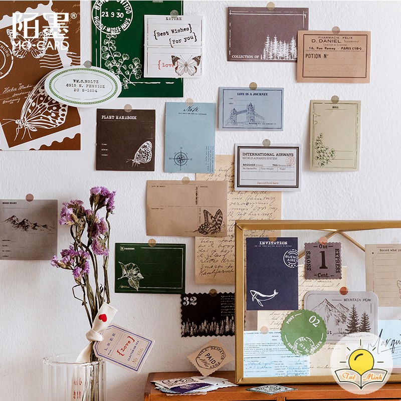 Bộ 40 tem VPPTUEMINH, nhãn tag retro dính sẵn dán sổ bullet journal STI36