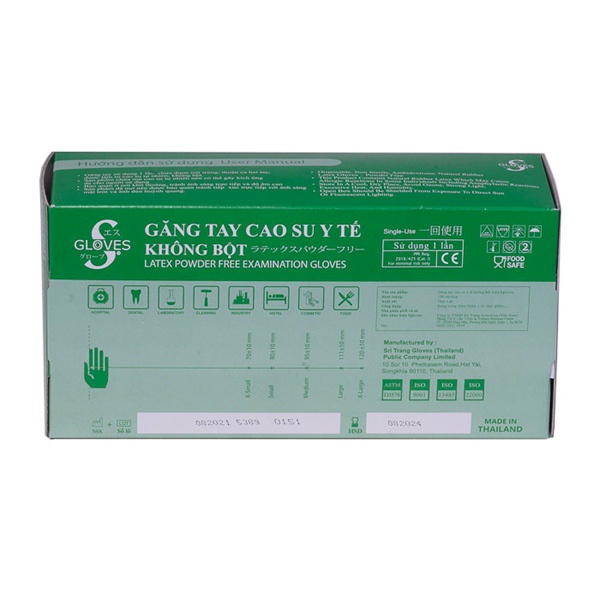 Găng tay cao su y tế không bột nhám đầu ngón hộp 100 cái hàng Thái Lan