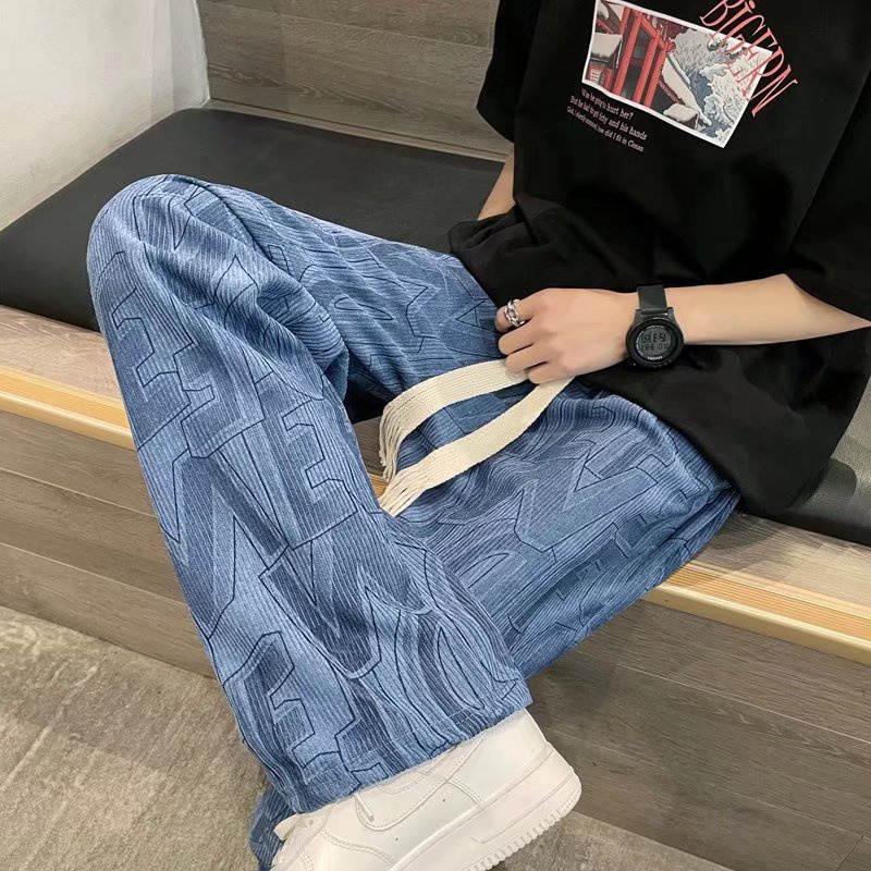 Quần Baggy Dây Rút Ống Thẳng In Chữ Che Phủ Toàn Diện Phong Cách Hip Hop Hàn Quốc Thời Trang Xuân Hè Cho Nam