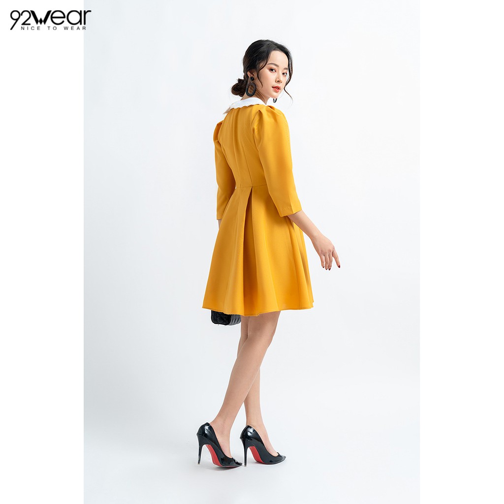 Đầm công sở dáng xòe tay lỡ phối viền cổ trắng DEW0623 - 92WEAR | BigBuy360 - bigbuy360.vn