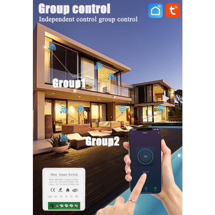 Công tắc điều khiển thông minh mini kết nối wifi 16A cho Alexa/Google