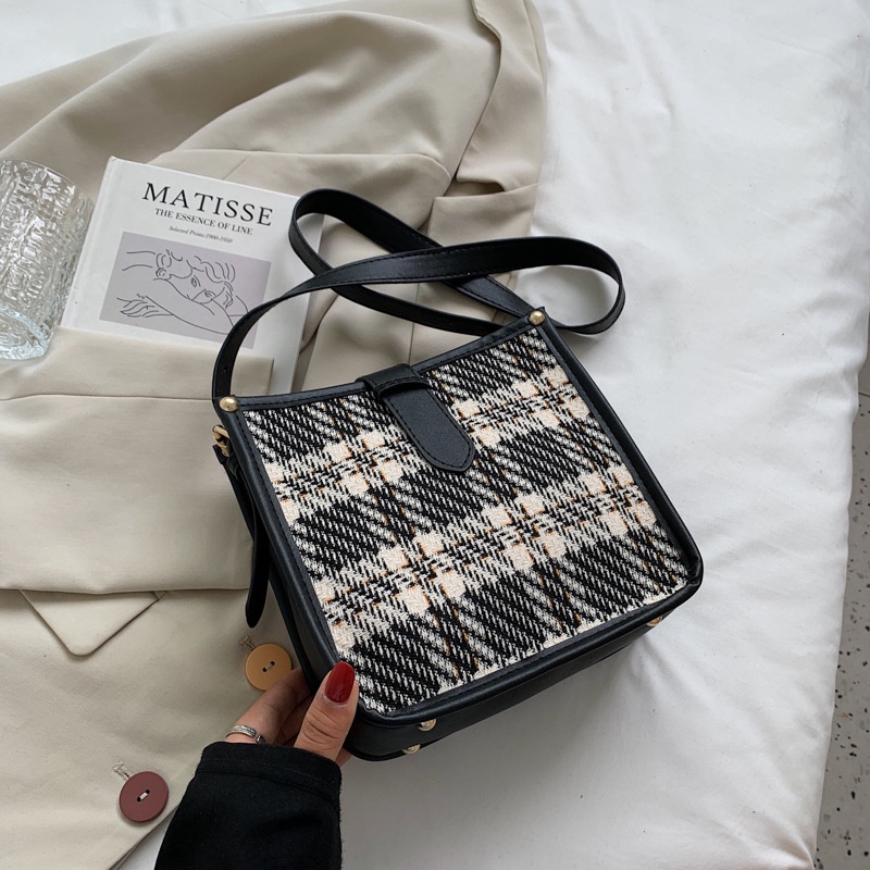 Túi xách đeo vai sức chứa lớn họa tiết kẻ sọc thời trang mùa thu mới 2021