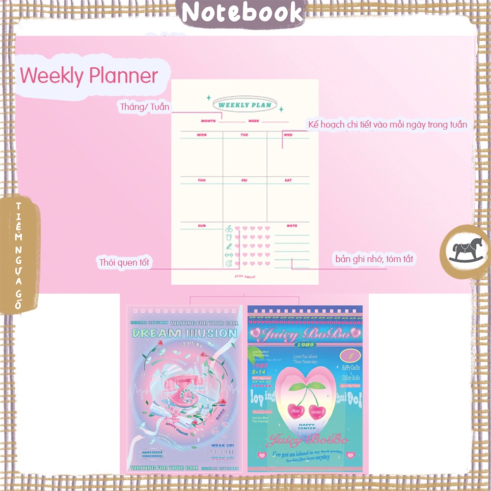 Sổ Kế Hoạch Planner 120 Trang Macaron Lên Kế Hoạch Ngày, Tuần/ Daily Planner, Weekly Planner - Tiệm Ngựa Gỗ